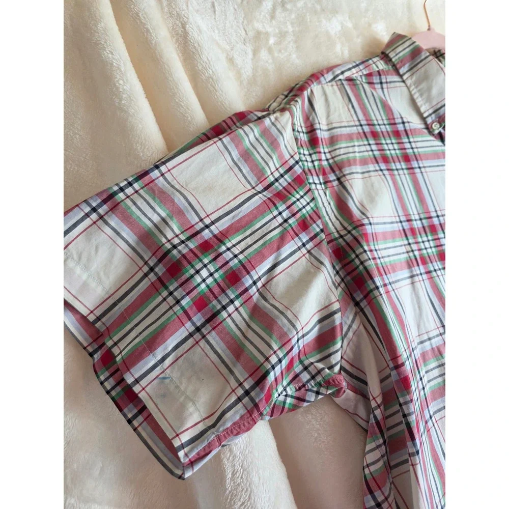 Ralph Lauren Blake Plaid Short Sleeve Button Down‎ Shirt Men XL Cream Red Green